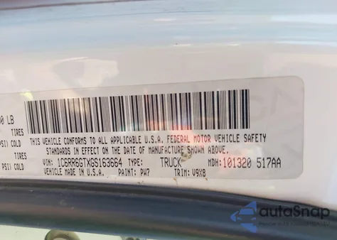 2016 Ram 1500 Slt из США, поврежденный, VIN 1C6RR6GTXGS163664